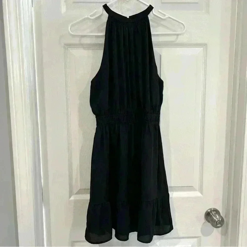 Shinestar Black Sleeveless Halter Dress SZ S Lined Keyhole Back Party Going Out